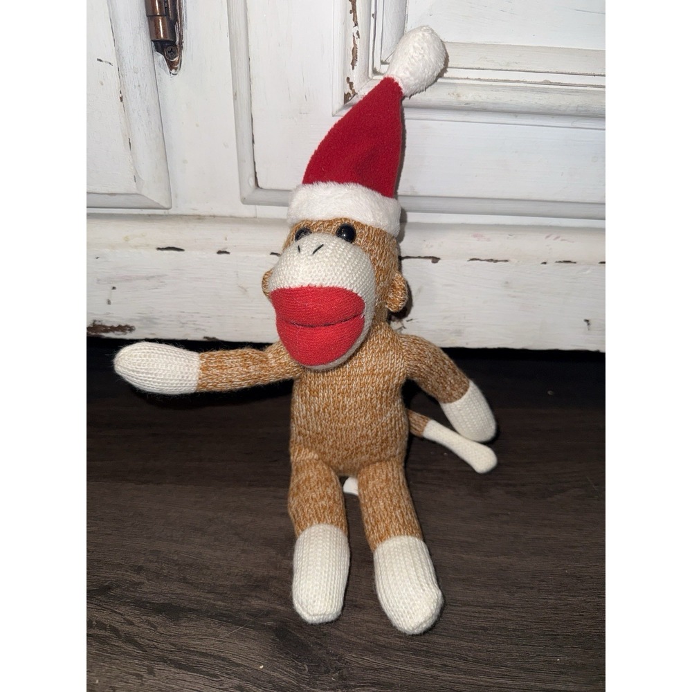 Galerie Christmas Sock Monkey brown & white With Santa Hat